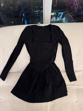 Zara Black Long-Sleeve Mini Dress with Square Neck